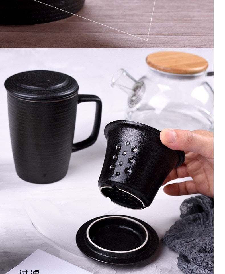 Black Ceramic Tea Infuser Mug With Lid