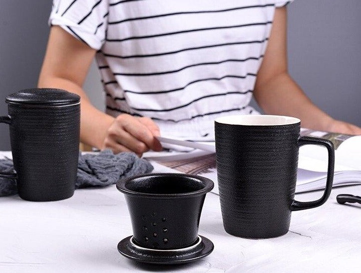 Black Ceramic Tea Infuser Mug With Lid