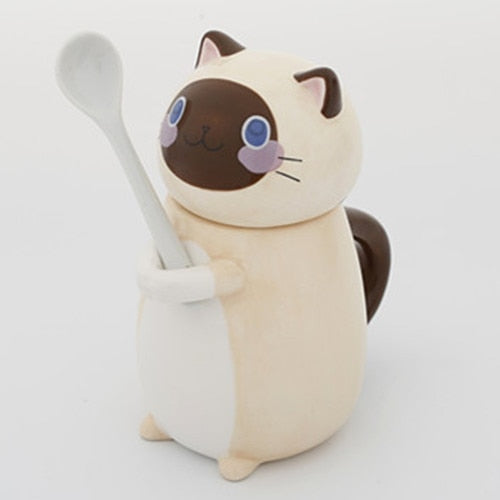 Cute Cat Handmade Coffee Mugs with Spoon