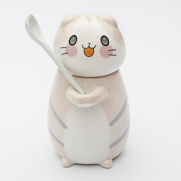 Cute Cat Handmade Coffee Mugs with Spoon