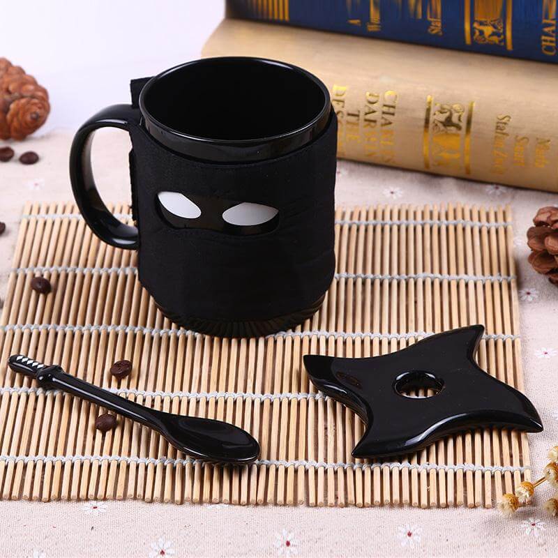 Creative Ninja Ceramic Mug with Mask Sword and Spoon - MaviGadget