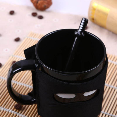 Creative Ninja Ceramic Mug with Mask Sword and Spoon - MaviGadget