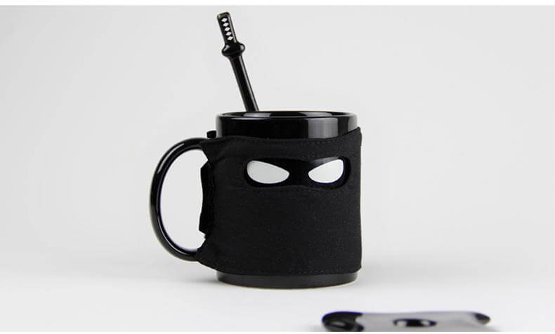 Creative Ninja Ceramic Mug with Mask Sword and Spoon - MaviGadget