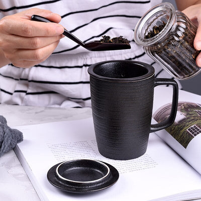 Black Ceramic Tea Infuser Mug With Lid